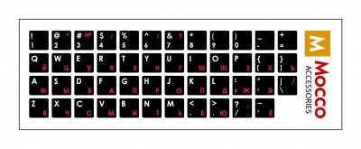 Mocco ENG / RU klaviatūros lipdukai su vandeniui atspariu laminatu balta / raudona